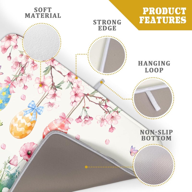 Giwawa Easter Bunny Dish Drying Mat, Spring Rabbits Eggs Hunt Dish Drainer Mats for Kitchen Countertop, Watercolor Floral Absorbent Reversible Dish Drying Pad Decor, 18x24inches, Large - Image 4