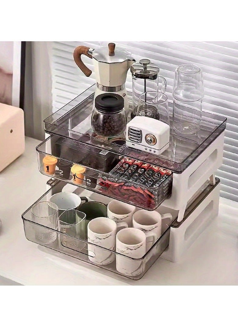 A multi-drawer coffee station organizer, PVC cup and snack storage rack, espresso capsule holder, kitchen countertop beverage station organizer with tea bag compartment for office supplies  - Image 2