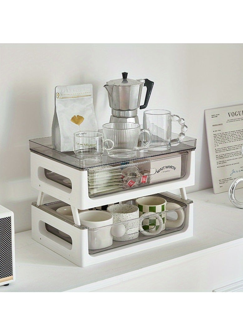 A multi-drawer coffee station organizer, PVC cup and snack storage rack, espresso capsule holder, kitchen countertop beverage station organizer with tea bag compartment for office supplies  - Image 3