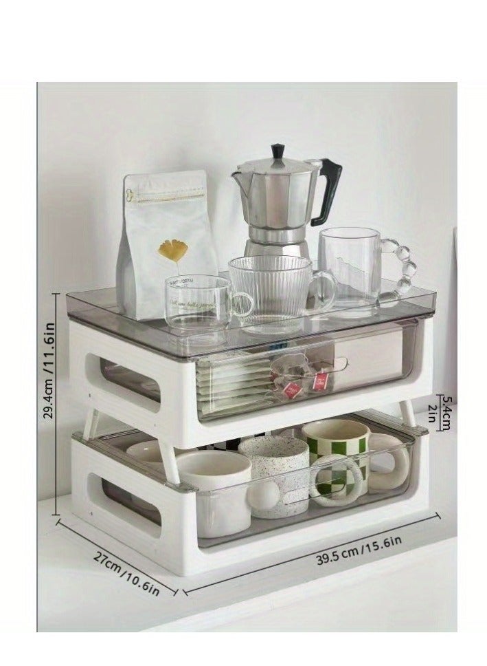 A multi-drawer coffee station organizer, PVC cup and snack storage rack, espresso capsule holder, kitchen countertop beverage station organizer with tea bag compartment for office supplies  - Image 4