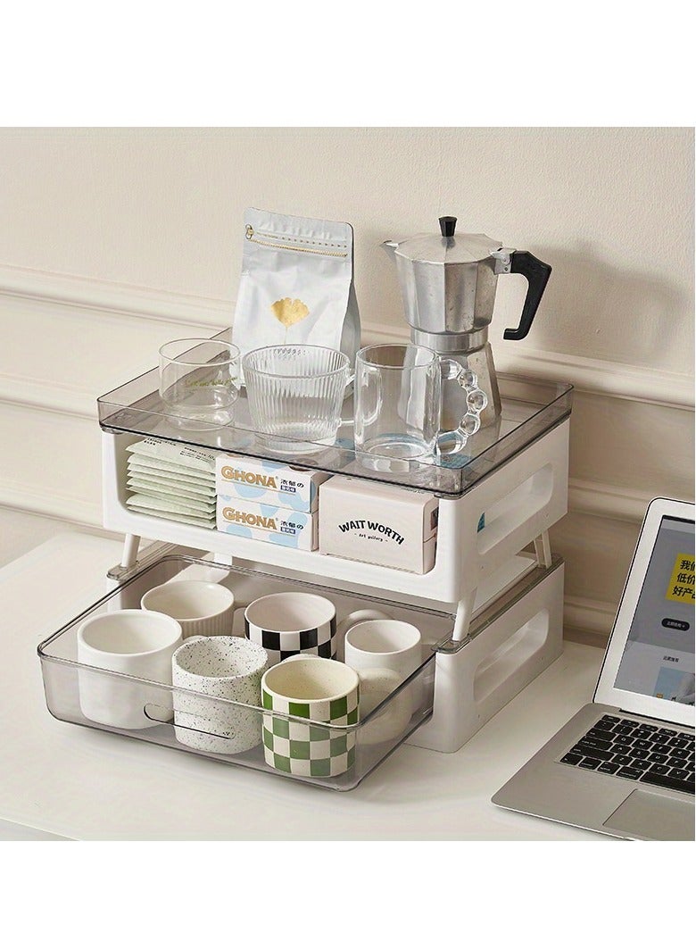 A multi-drawer coffee station organizer, PVC cup and snack storage rack, espresso capsule holder, kitchen countertop beverage station organizer with tea bag compartment for office supplies  - Image 5