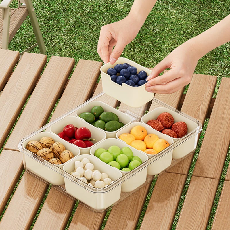 WHFDCai 2 Pack Divided Serving Tray with lid and Handle, 8 & 4 Compartments Snackle Box with Utensils, Fridge Food Veggie Condiment Storage, Kitchen Clear Food Container for Picnic, Camping, School - Image 5