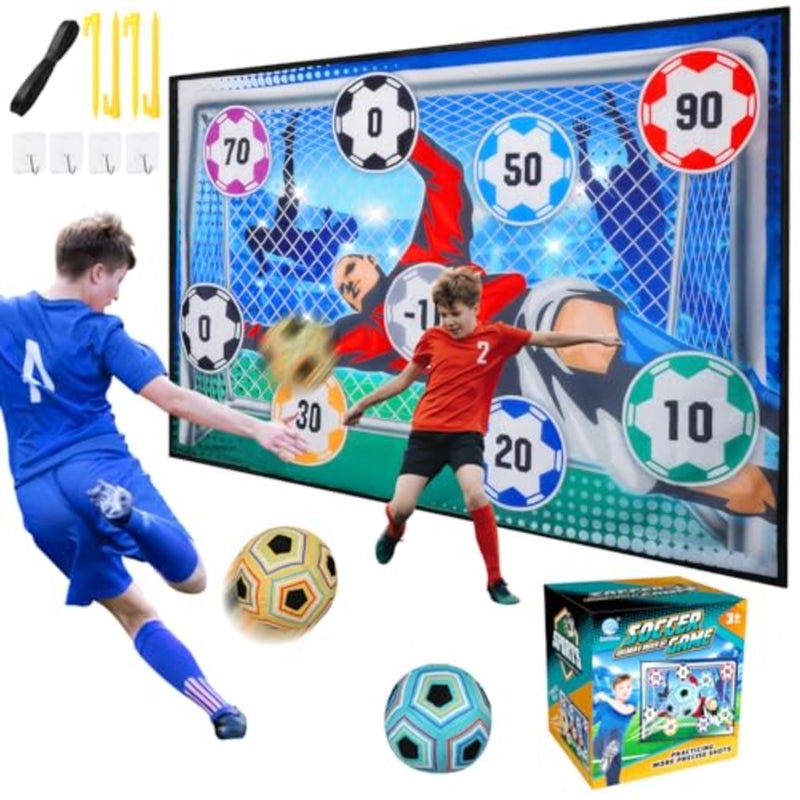 Toy Soccer Ball Game Set for Boys and Girls, Indoor Outdoor Backyard Toss Soccer Goal Game with 2 Balls, 1 Flannel Target, Soccer Toys for 3-5 6-8 8-12 Years Old Birthday - Image 1