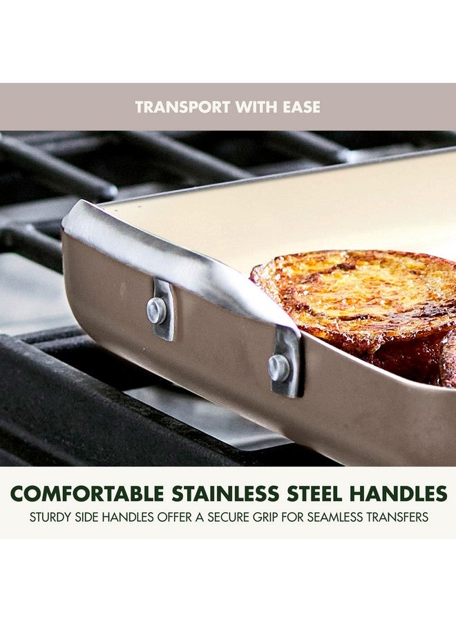 Greenpan GreenPan 18" x 11" Double Burner Griddle Pan, Hard Anodized Healthy Ceramic Nonstick PFAS-Free, Stainless Steel Handles, Stovetop Cooking, Dishwasher Safe, Oven & Broiler Safe Cookware, Taupe  - Image 4