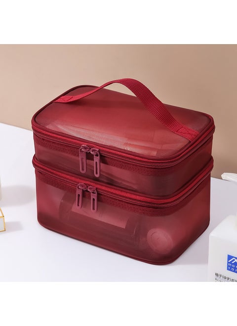 Versatile Large-Capacity Toiletry Bag with Logo Option Wine red double mesh bag