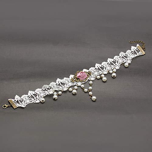 MILAKOO Women White Lace Necklace Gothic Style Tassel Flower Pendant Choker Princess Bracelet Set - Image 2
