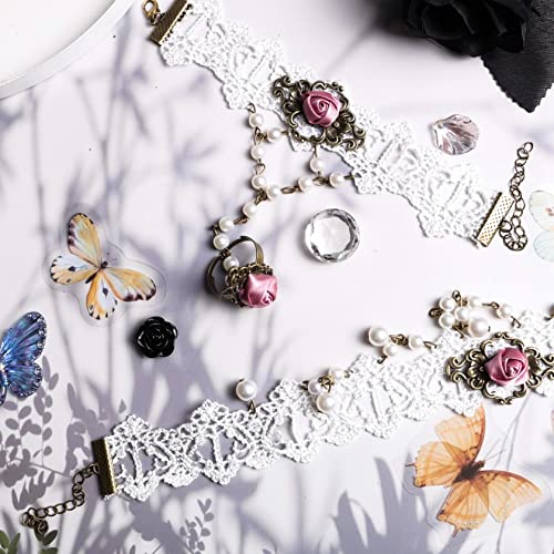 MILAKOO Women White Lace Necklace Gothic Style Tassel Flower Pendant Choker Princess Bracelet Set - Image 5