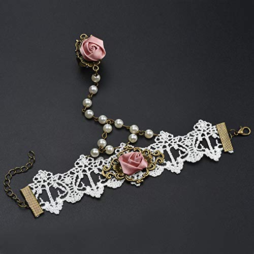 MILAKOO Women White Lace Necklace Gothic Style Tassel Flower Pendant Choker Princess Bracelet Set - Image 4