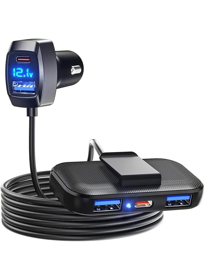 لينسينت 5 منافذ متعددة من النوع C شاحن سيارة 31 وات USB C محول شاحن متوافق مع سامسونج آيفون آي باد محول متعدد للكشف عن الجهد مع كابل 5 أقدام لشحن المقعد الخلفي  - Image 1