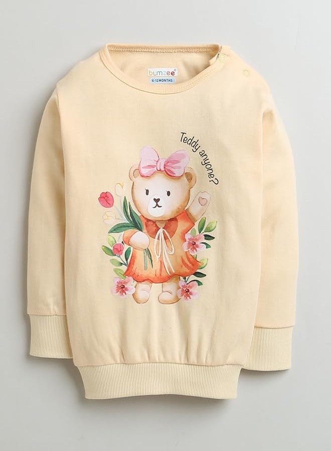 BUMZEE Peach Girls Full Sleeves Cotton Sweatshirt & Jogger Set Age - 3-6 Months (Peb10008B-pch) - Image 2