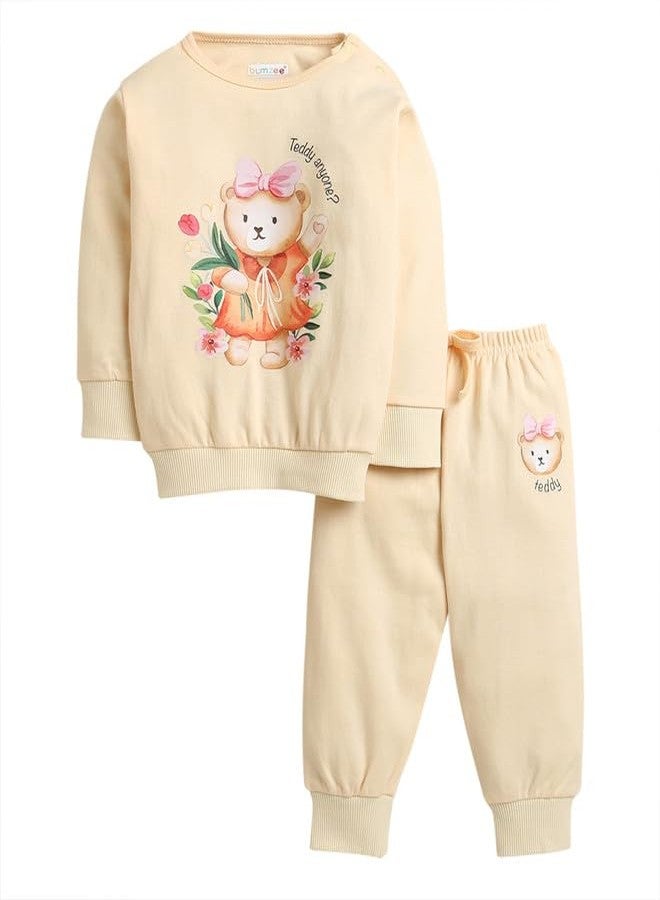 BUMZEE Peach Girls Full Sleeves Cotton Sweatshirt & Jogger Set Age - 3-6 Months (Peb10008B-pch) - Image 1
