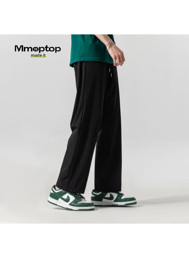 Mmoptop Style Ice Silk Casual Pants For Men, Spring And Summer Thin Printed Loose Breathable Straight-leg Trousers Fy03 Black L - Image 4