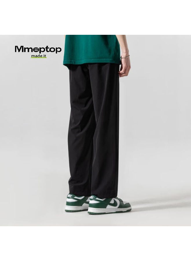 Mmoptop Style Ice Silk Casual Pants For Men, Spring And Summer Thin Printed Loose Breathable Straight-leg Trousers Fy03 Black L - Image 2