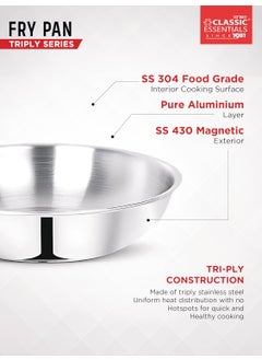 Classic Essentials CLASSIC ESSENTIALS Triply Stainless Steel Fry pan | Frying Pan for Cooking (22cm, 1.2Ltr) Induction and Gas Ready | Heavy Bottom, Ergonomic Cast Handle, Silver  - Image 2