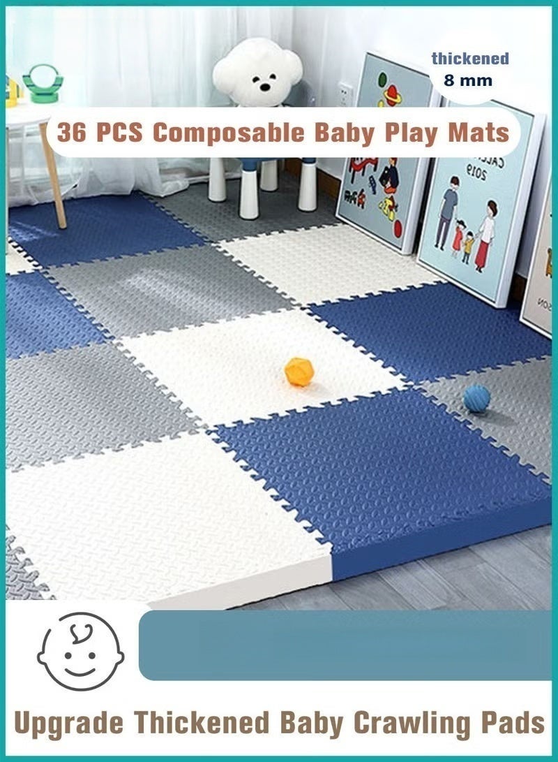 36PCS Baby Play Mat, Composable Babies Playing Pen Tummy Time Playmat & Crawling Mats, Upgraded Thickened Floor Mats for Infants, Babies,Toddlers, Indoor Outdoor Use, BPA Free, 30*30cm, 0.8cm, Soft EVA