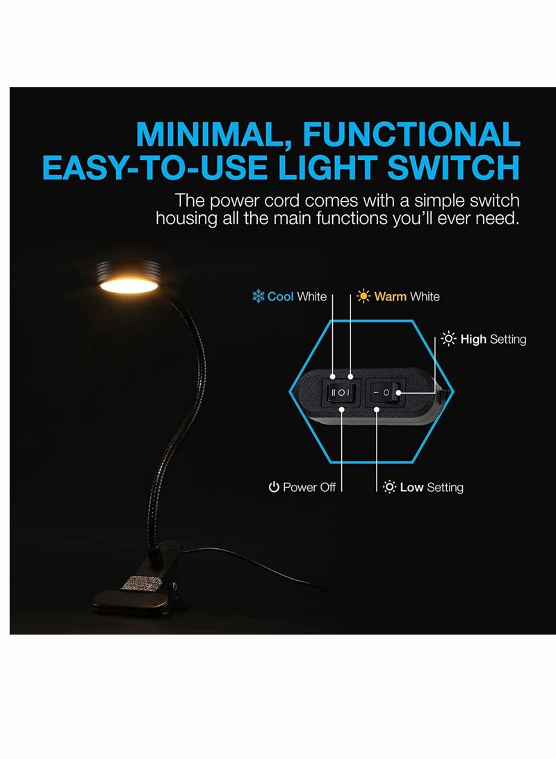 Captaintech Book Lights, Reading Light, Clip-On Light, Aluminum Reading Lamp, Cool & Warm LED Light, for Reading in Bed or Deep Focus, Eye-Friendly Clamp Light (Black) - Image 3
