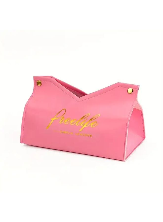 Pink Faux Leather Tissue Box Cover For Home Living Room Hotel And Car - Image 1