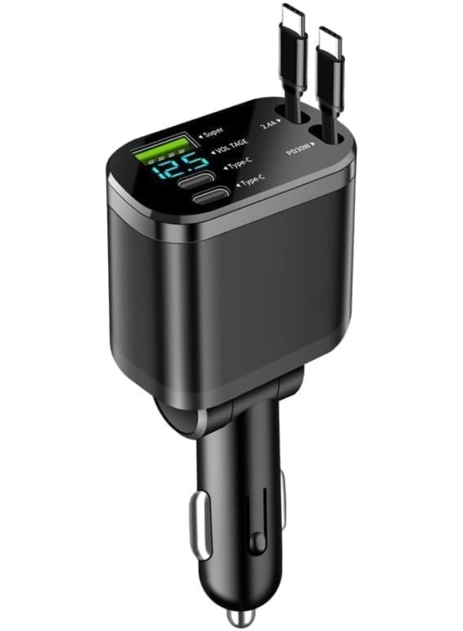 360° Rotation Retractable Car Charger, 5 in 1 Fast Charging Car Phone Charger 69W  Fast Charging, 2X Type-C u0026 1X Type-A Port for the most Mobiles - Image 1