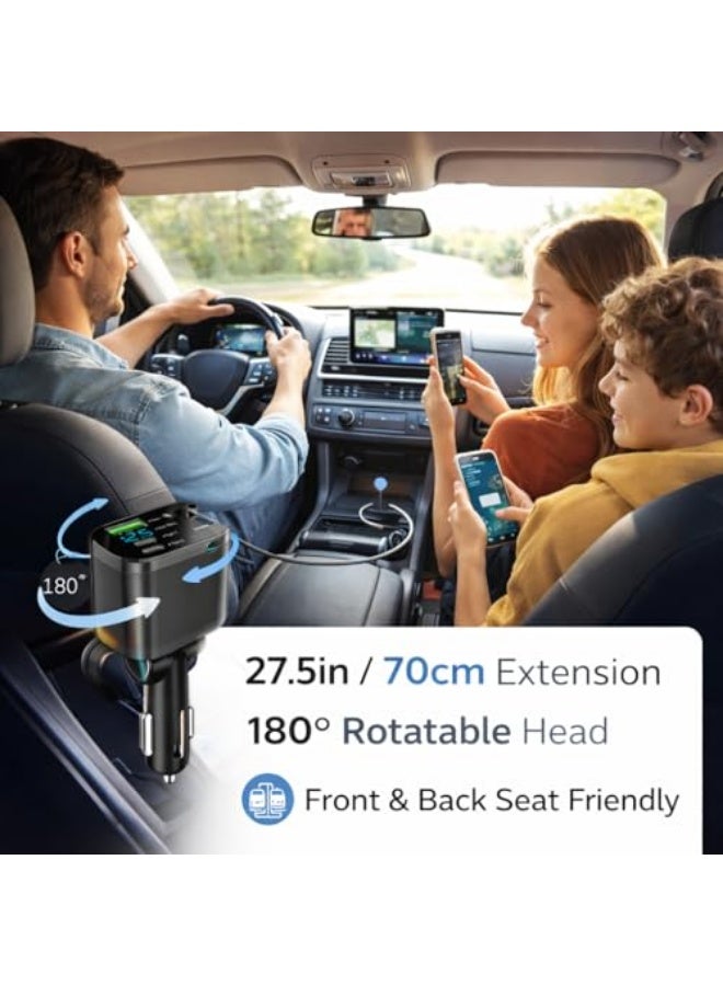 360° Rotation Retractable Car Charger, 5 in 1 Fast Charging Car Phone Charger 69W  Fast Charging, 2X Type-C u0026 1X Type-A Port for the most Mobiles - Image 4