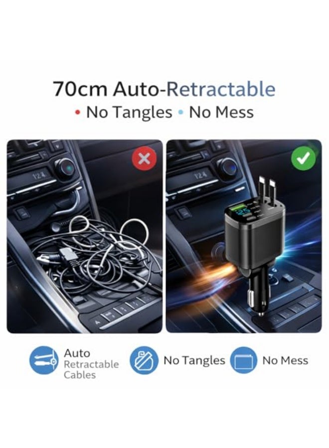 360° Rotation Retractable Car Charger, 5 in 1 Fast Charging Car Phone Charger 69W  Fast Charging, 2X Type-C u0026 1X Type-A Port for the most Mobiles - Image 5