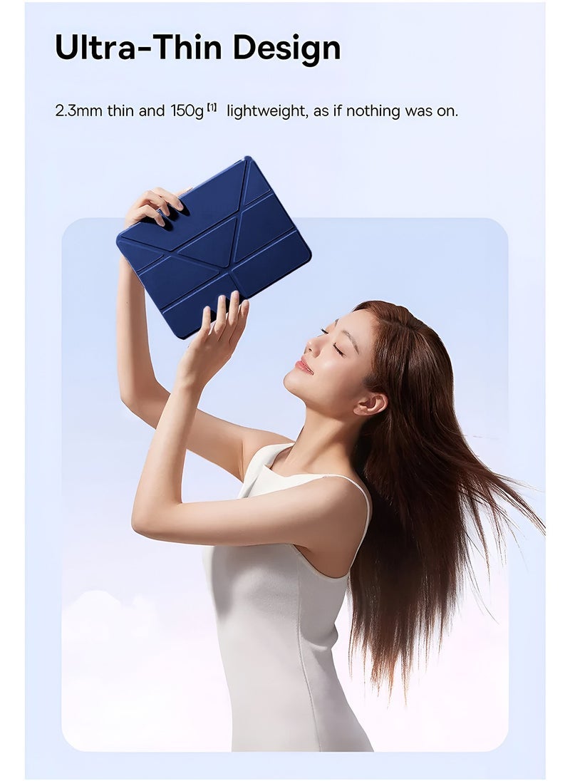 ELTRAZONE Apple iPad 2025 (11th Generation) A16 10.9 inch Symmetry 360 Smart Folio Series Auto Awake/Auto Sleep Leather Texture and Transparent Back with Pen Holder Case Cover - Navy Blue - Image 4