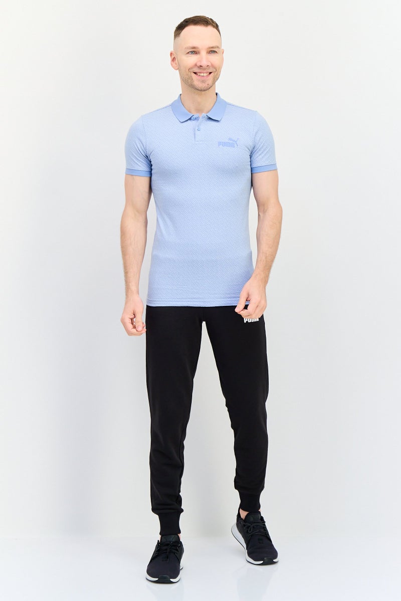 PUMA قميص بولو خارجي بأكمام قصيرة للرجال بتصميم ضيق مع شعار مطرز، أزرق فاتح - Image 4