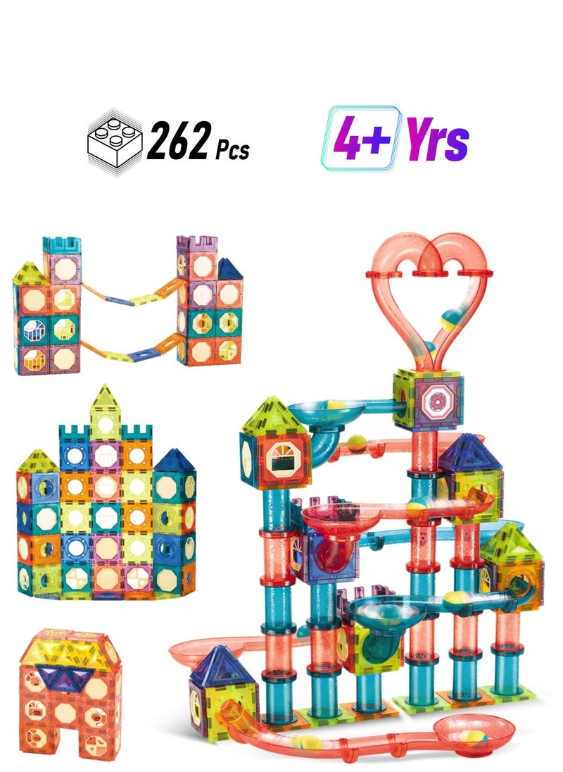 KASTWAVE Marble Run Race Track Toys for Kids, Magnetic Building Toy Stacking Block Sets, Educational STEM Building Toys, Marble Maze Learning Montessori Toys Birthday Gifts for Age 3-10 Boys Girls (262 Pcs)  - Image 1