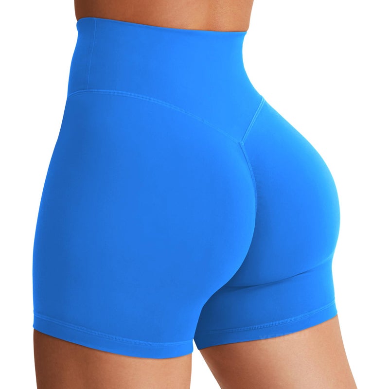 YEOREO Womens Biker Shorts 45 6 Workout Gym Shorts Craze High Waist Tummy Control Hidden Scrunch Running Yoga Classic Blue M - Image 2