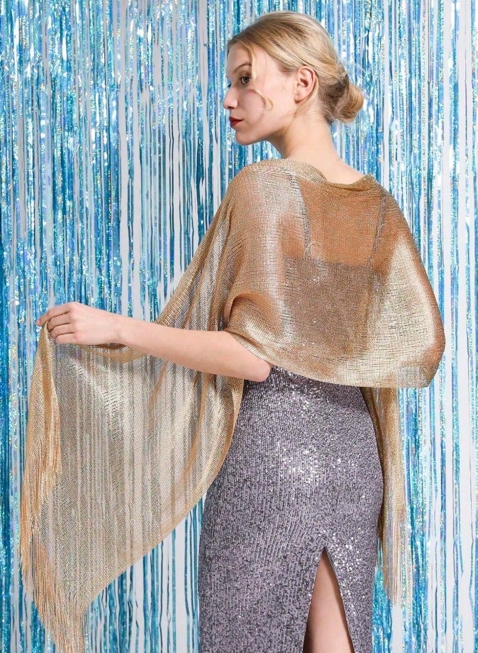 Sparkling Metallic Shawl and Wrap for Evening Dresses Wedding Fringed Shawls Wrap Scarf for Women  - Image 1