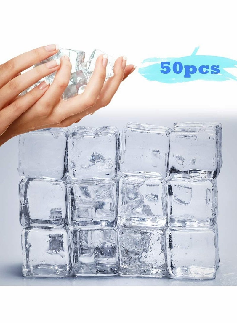 SYOSI 50 Pcs 20MM Reusable Plastic Ice Cubes Clear Acrylic Fake Artificial Square Crystal for Photography Props Home Decoration Wedding Centerpiece Vase Fillers - Image 5