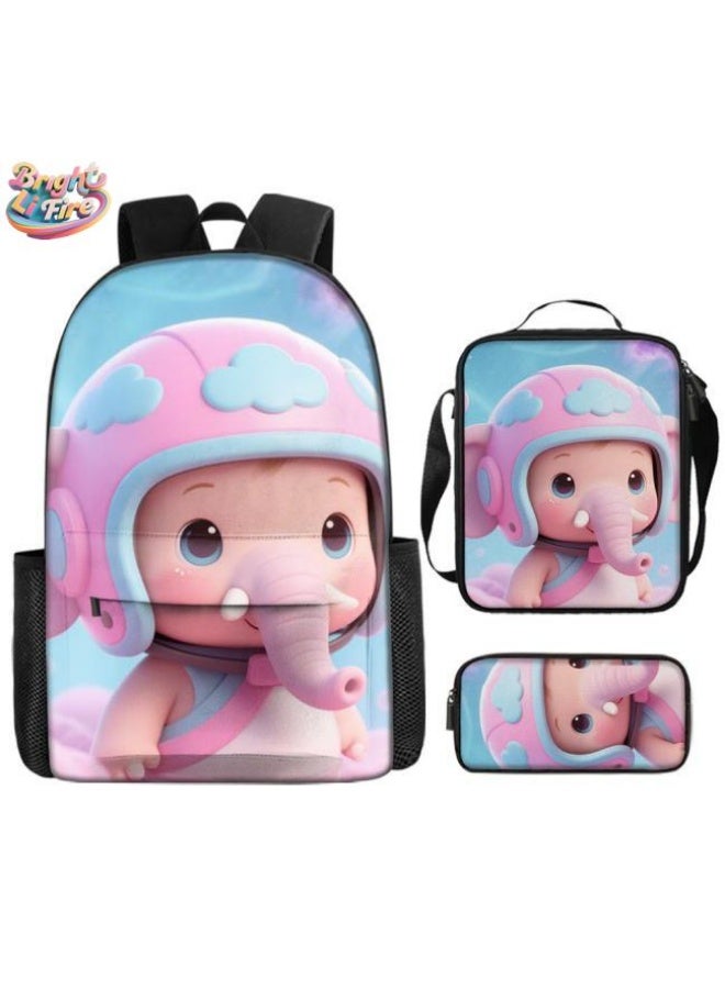 Unlock the new fashion of childish fun! Three-piece set of bags, cartoon elements for children and teenagers (students, children, friends' outings, mountain climbing, schooling, etc. can be used) - 68