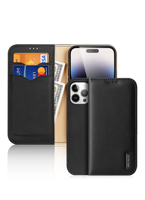 Case For IPhone 15 Pro Max Luxury Cowhide Genuine Leather RFID Blocking Wallet Case Flip Case Cover With Kickstand Function and Card Slots For IPhone 15 Pro Max