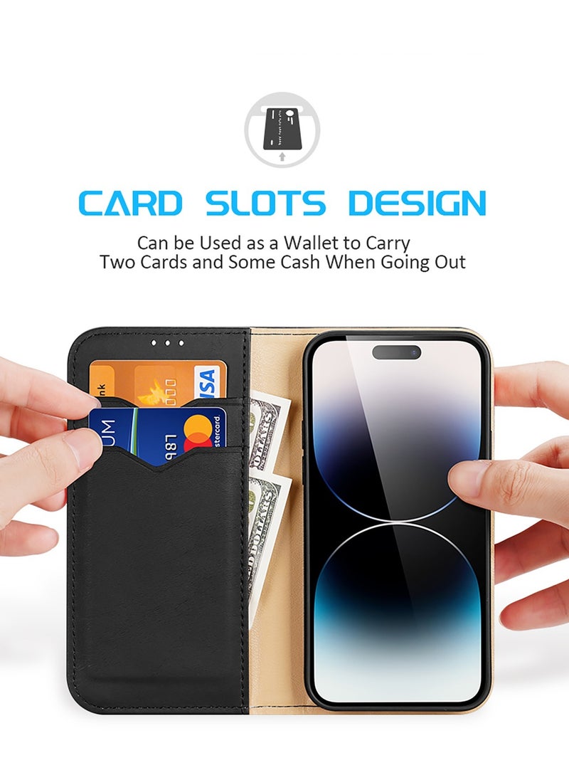 Aookay - Case For IPhone 15 Pro Max Luxury Cowhide Genuine Leather RFID Blocking Wallet Case Flip Case Cover With Kickstand Function and Card Slots For IPhone 15 Pro Max - Image 1