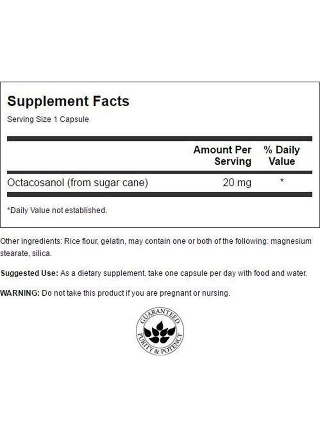SWANSON Maximum-Strength Octacosanol 20 Milligrams 30 Capsules - Image 1