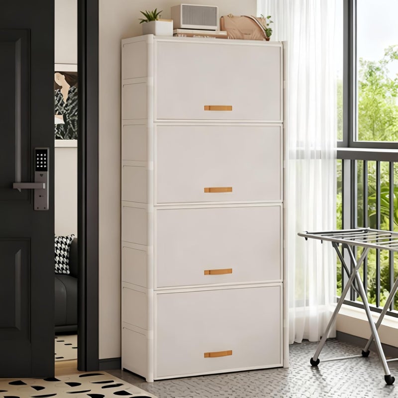 7 Tier Dustproof Shoe Rack with Removable Shelves Multi Functional Shoe Storage Cabinet Ideal for Entryway Organizer Boot Rack Space Saving Shoe Storage Solution (White-L)