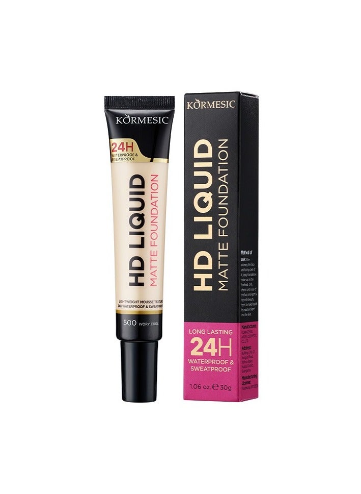 Kormesic HD Liquid Foundation #500 30g - Lightweight & Long-lasting - Image 1