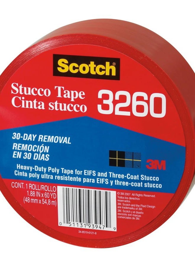 Scotch  Stucco Tape, 1.88 in x 60yd, 30 Day Clean Removal, Heavy-Duty Outdoor Stucco Tape, UV & Moisture Resistant, Water Resistant Poly Backing, 1 Roll, Red (3260-A)  - Image 2
