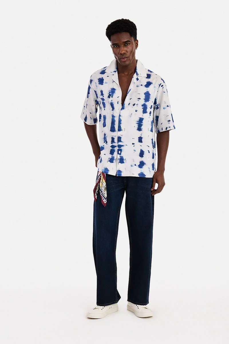 سنيتش Light Grey Abstract Half Sleeve Oversized Shirt