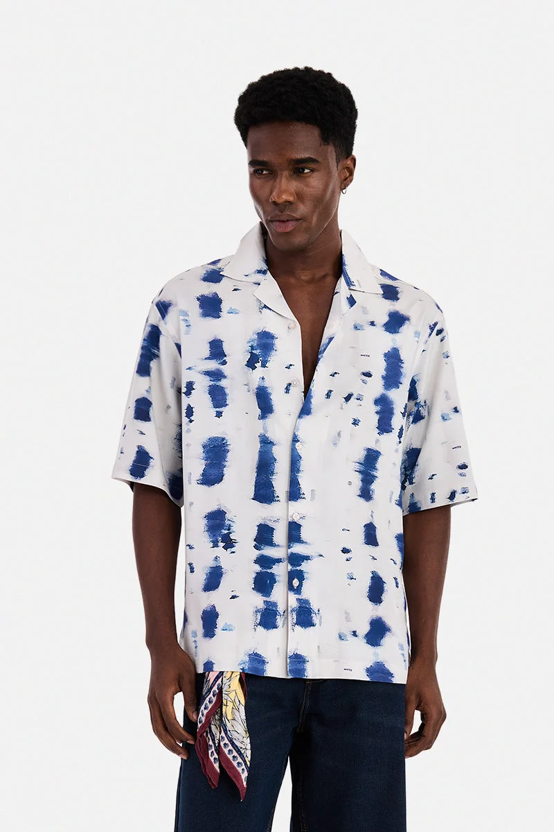 سنيتش Light Grey Abstract Half Sleeve Oversized Shirt