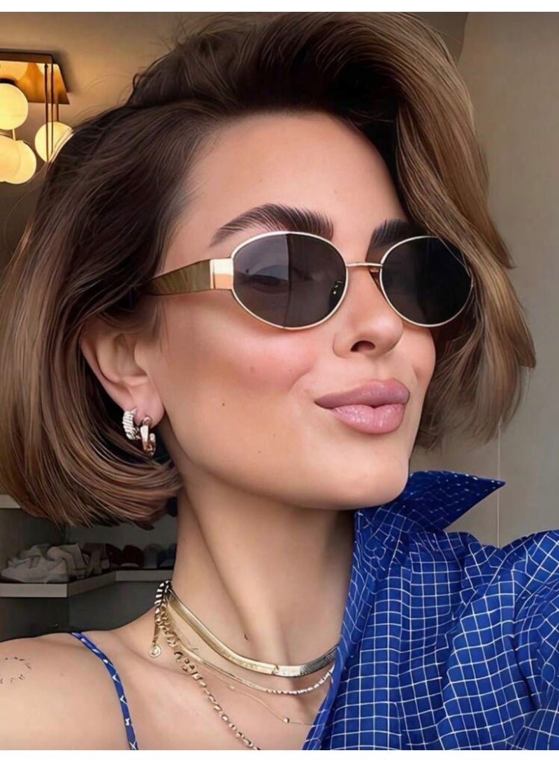 شي إن نظارات شمسية كلاسيكية بتصميم بيضاوي معدني، مناسبة للارتداء الكاجوال - Image 2