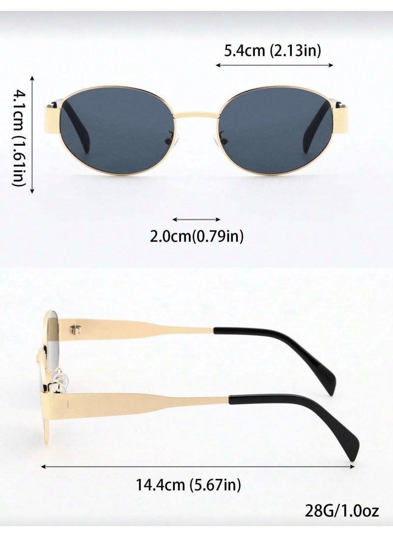 شي إن نظارات شمسية كلاسيكية بتصميم بيضاوي معدني، مناسبة للارتداء الكاجوال - Image 4