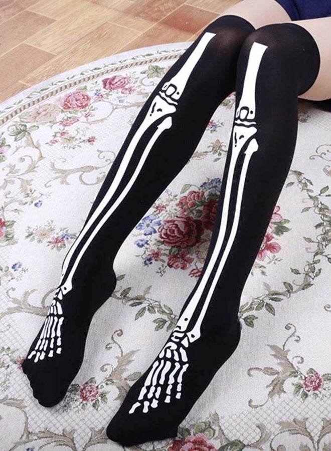 Sheliky Halloween Costume Party Cosplay Thigh High Knee High Socks & Mitten Gloves Set for Women Girl, Black, One size - Image 2