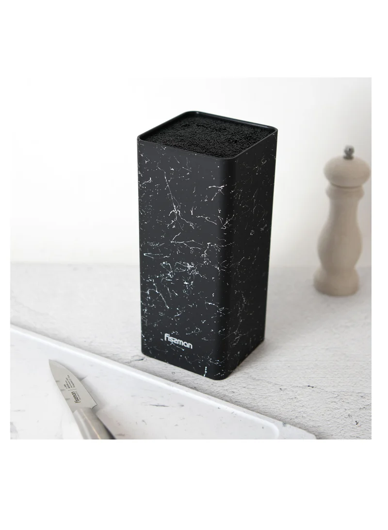 Fissman Universal Knife Block Storage 10cm, Square-Shape Kitchen Knife Stand Organizer | Flexible Plastic Bristle | Easy to Clean Knife Holder for Kitchen, Home, Restaurant, Black Marble