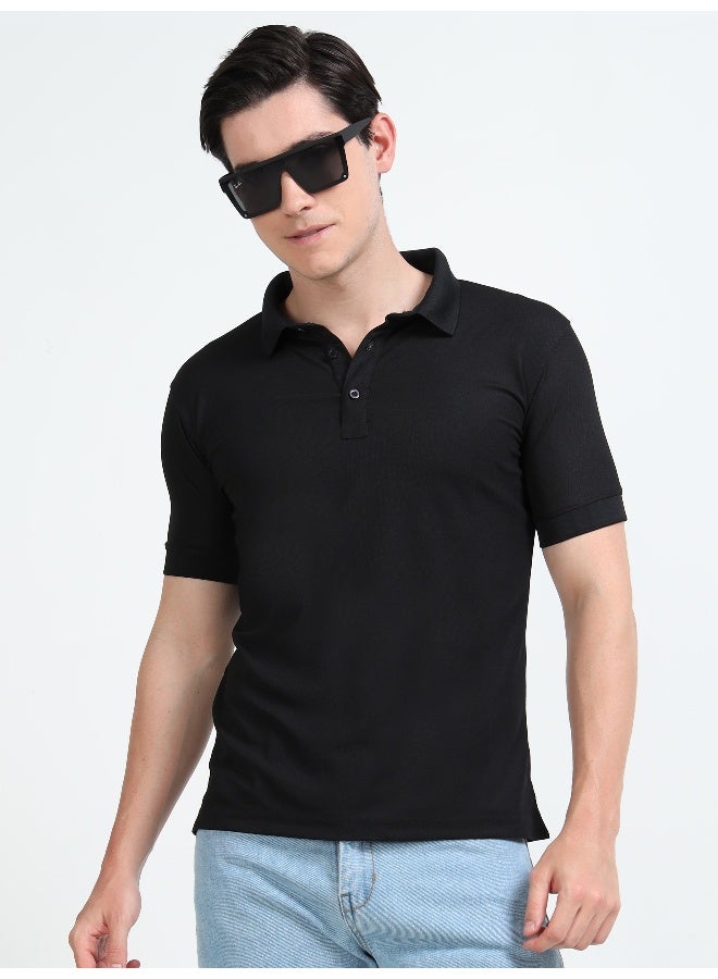 QUCO Black Dryfit Polo T-Shirt for Men - Image 1