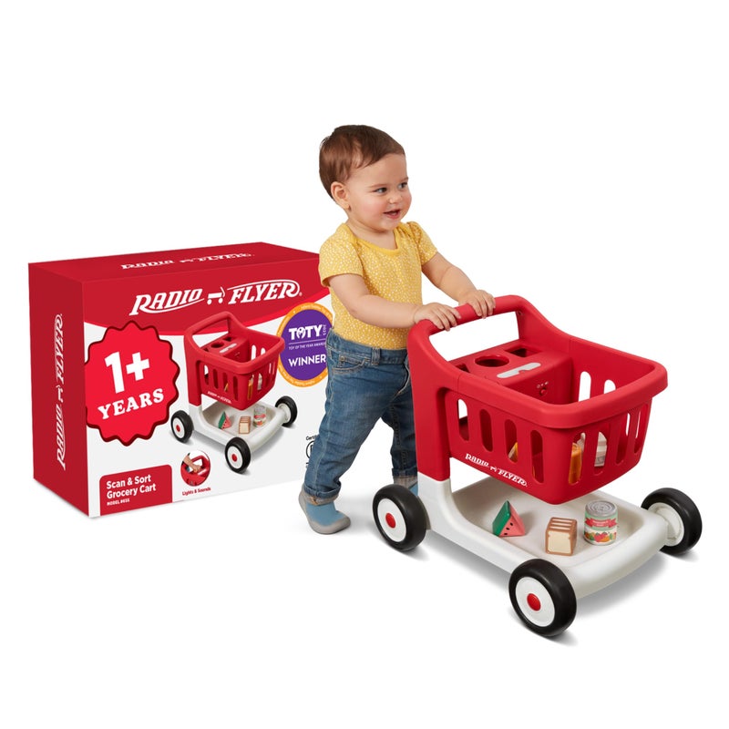 Radio Flyer Scan Sort Shopping Cart Red for Kids 1 Interactive Baby Walker with Lights Adjustable Sound Includes 6 Play Food Items Adjustable Height Baby Push Walker for Indoor Play - Image 2