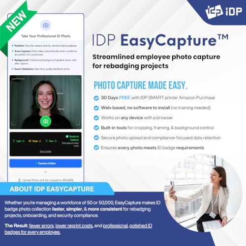 IDP IDP IDP SMART-31 Series ID Card Simplex Printer Bundle with USB Camera, Software, Manuals - Includes 250-Print YMCKO Color Ribbon, 100 Plastic Cards, and IDP's EasyCapture Photo Capture Tool Free Trial! - Image 4