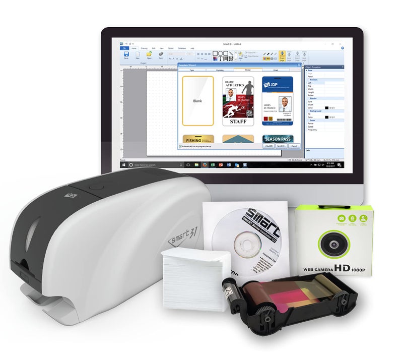 IDP IDP IDP SMART-31 Series ID Card Simplex Printer Bundle with USB Camera, Software, Manuals - Includes 250-Print YMCKO Color Ribbon, 100 Plastic Cards, and IDP's EasyCapture Photo Capture Tool Free Trial! - Image 1