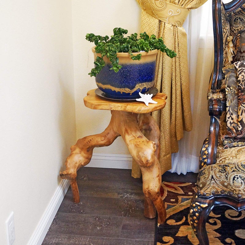 WELLAND Natural Tree Stump Stool, 19'' Tall Side Table, Live Edge Stool, Natural Edge End Table, Accent Table, Plant Stand for Living Room, Bedroom, - Image 3