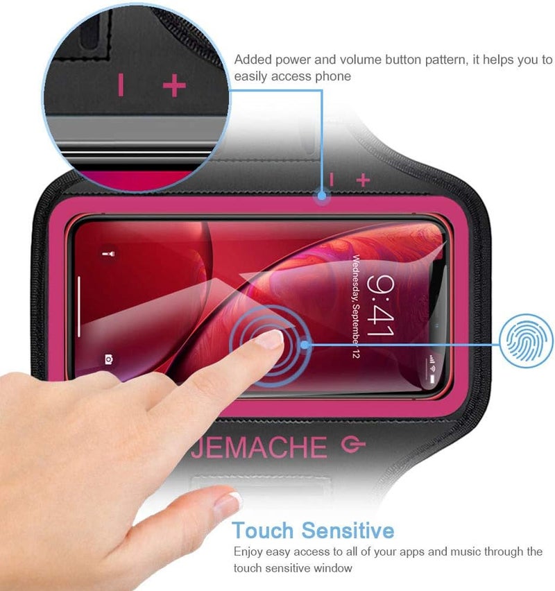 JEMACHE iPhone 17 16 15 Armband, Water Resistant Gym Running Workouts Arm Band for iPhone 17 16 15 14 13 12 Pro (Rose) - Image 2