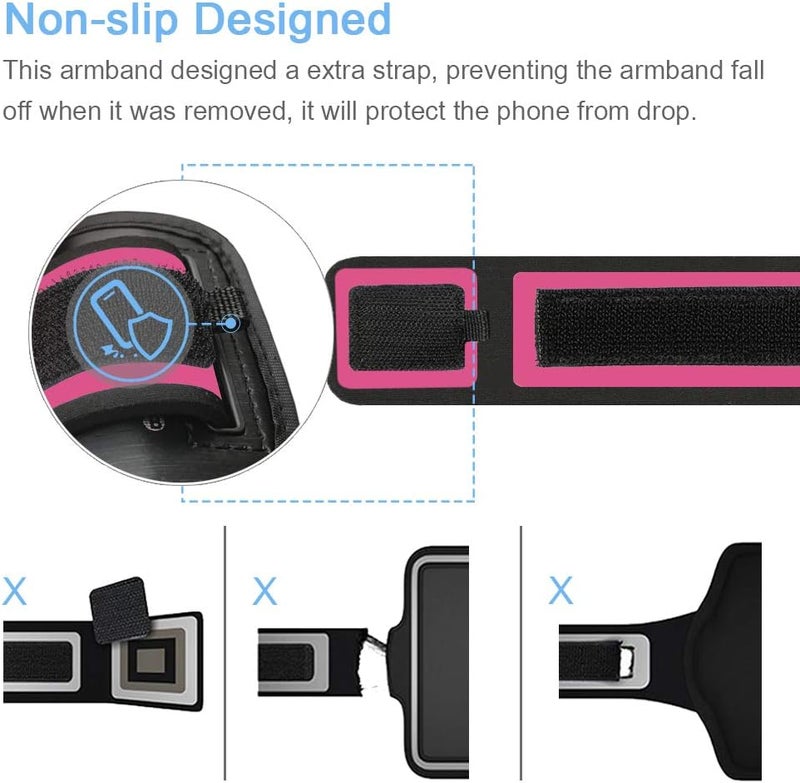 JEMACHE iPhone 17 16 15 Armband, Water Resistant Gym Running Workouts Arm Band for iPhone 17 16 15 14 13 12 Pro (Rose) - Image 4